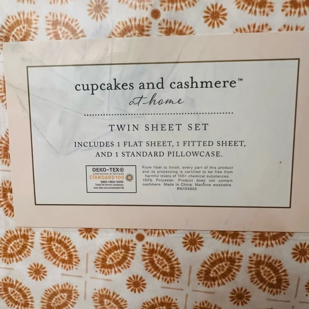 Cupcakes & Cashmere Burnt Orange Abstract Patterned Twin Sheet Set NWT